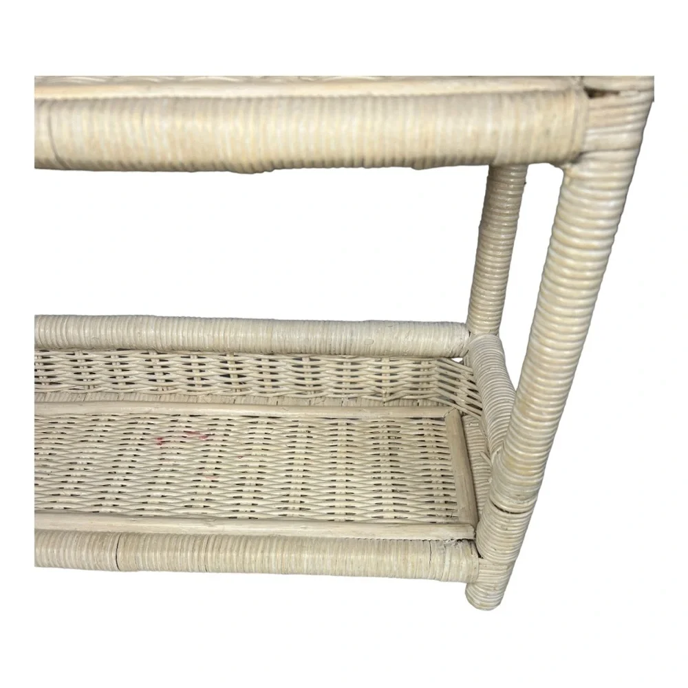 Vintage Cream and Gold Wicker Two-Tier Shelf